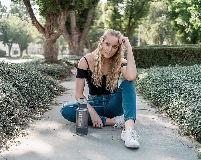 Coldest Sports Water Bottle with Straw Lid Vacuum Insulated Stainless Steel Metal Thermos Bottles Reusable Leak Proof Flask for Sports Gym (Matte Black, 32 oz)