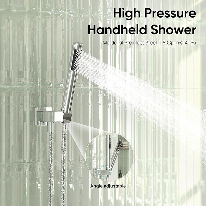 Esnbia Bathtub Shower Faucet Set, Rain Shower System with Tub Spout, 10 Inches Shower Heads with Handheld Spray Combo, Wall Mounted Shower Fixtures with Shower Valve kit, Chrome
