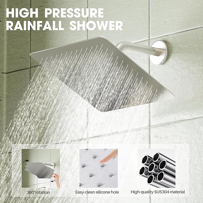 Alesco Shower Faucet Set, Brushed Nickel Tub Shower Faucet with 8-Inch Showerhead and Bathtub Spout, Showerhead and Handle Set Include Valve and Trim Kit, Brushed Nickel