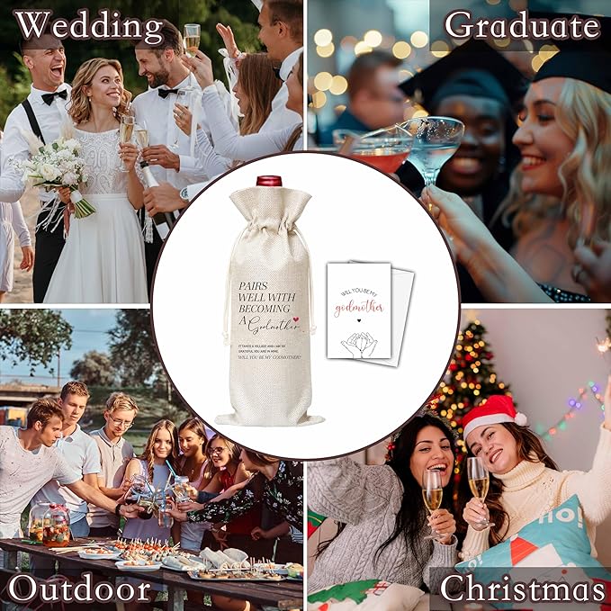 Godmother Gifts Wine Bag & Card, Godmother Proposal Gifts, Wine Bag For God Mother, Pairs Well With Becoming A Godmother Wine Bag For Baby Shower Baby Announcement, Will You Be My Godmother Gifts -05