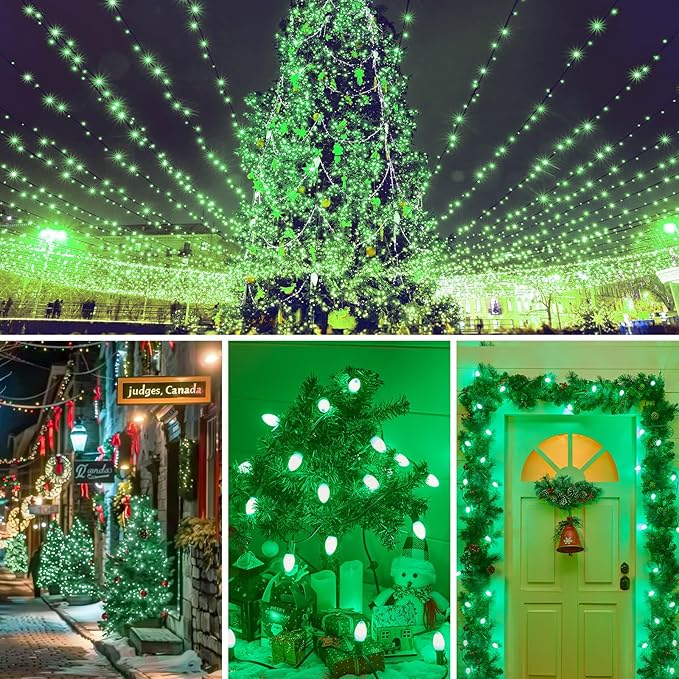 Brightown 25 Pack C9 LED Christmas Light Bulbs, Green Plastic C9 Shatterproof LED Bulbs Replacement for Christmas String Lights, E17 Intermediate Base, Commercial Dimmable Holiday Bulbs
