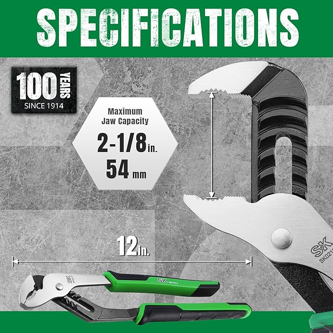SK 12-Inch Groove Joint Pliers, Water Pump Pliers, Premium CR-V Steel Construction, Serrated Jaw with Comfortable Grips