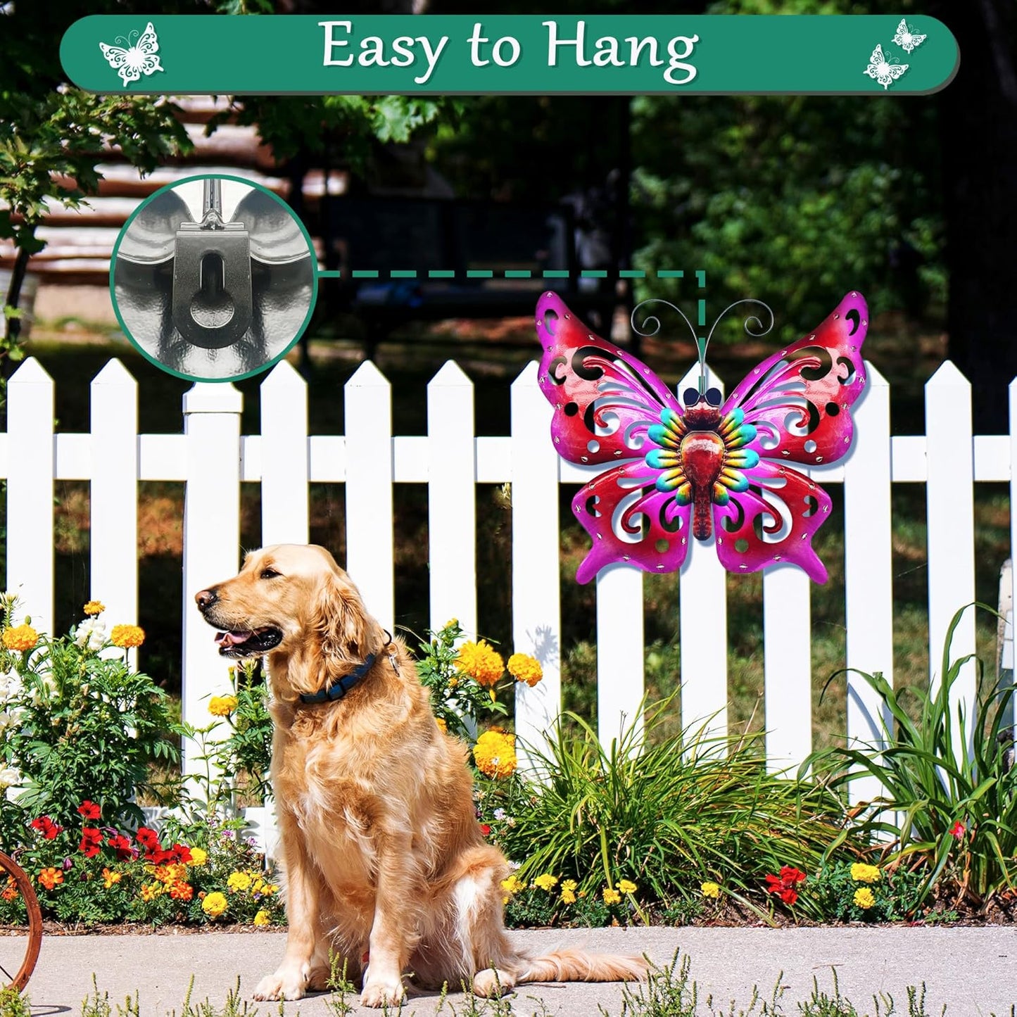 Solar Garden Light, Metal Butterfly Wall Art, 19" Large Hanging Decor for Garden Patio Fences Porch Yard Art Outdoor Wall Decor, Weatherproof Decorative Lighting, Housewarming Wedding Birthday Gift