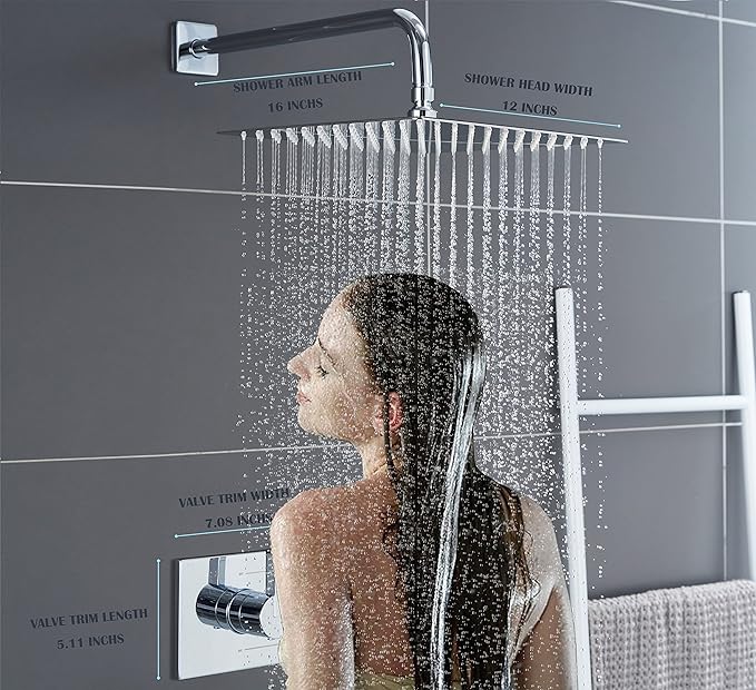 Rain Shower System with Waterfall Tub Spout 2 Function Chrome Shower Faucet Set Contain 12 Inch Shower Head and Tub Spout Trim Kit (Valve Included)