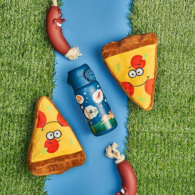 Ion8 Kids Water Bottle, Steel 400 ml/13 oz, Leak Proof, Easy to Open, Secure Lock, Dishwasher Safe, Flip Cover, Carry Handle, Easy Clean, Durable, Scratch Resistant, Raised Print, Dog Dreaming Design