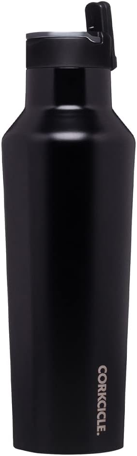 Corkcicle Insulated Canteen Travel Water Bottle, Triple Insulated Stainless Steel, Easy Grip Straw Mouth, Keeps Beverages Cold for 25 Hours or Warm for 12 Hours, 20oz, Gloss Black
