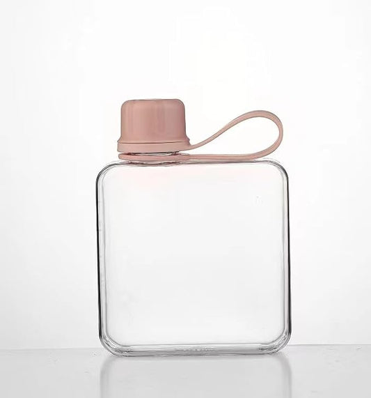 Flat Water Bottle Travel Flask Portable 10.5 oz BPA Free Tritan Square Water Bottles Leakproof Slim Water Bottle for Purse Travel Pocket Sports Fitness (Pink, 10.5)