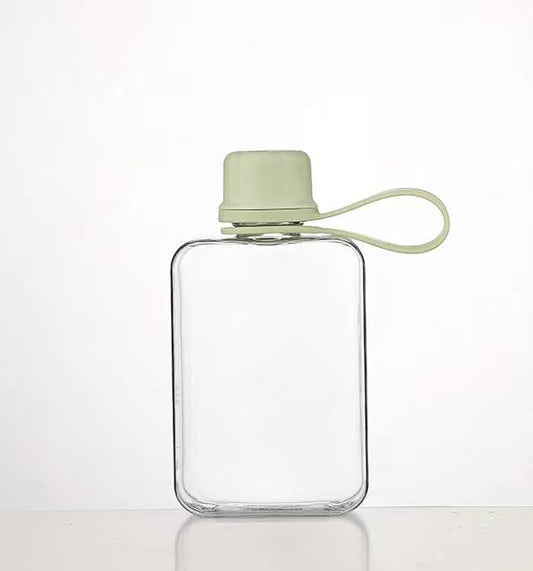 Flat Water Bottle Travel Flask Portable 8.2 oz BPA Free Tritan Square Water Bottles Leakproof Slim Water Bottle for Purse Travel Pocket Sports Fitness (Green, 8.2 OZ)