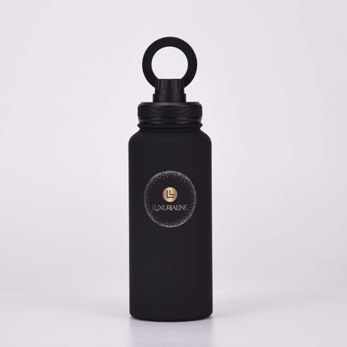 LUXURIALINE, Sport Water Bottles, 1000ml/33.8oz Double Wall Vacuum Insulated, 12 hours hot and 24 hours cold, Magnetic mobile Holder (12 or newer) Black, new 2024, ZJLA04