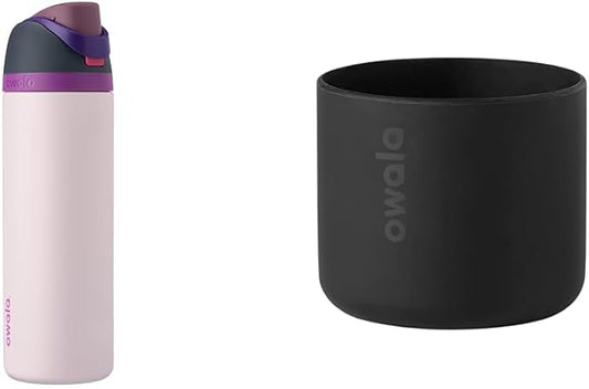 Owala FreeSip Insulated Stainless Steel Water Bottle & Silicone Water Bottle Boot, Anti-Slip Protective Sleeve for Water Bottle, Protects FreeSip or Flip Stainless Steel Water Bottles, 24 Oz, Black