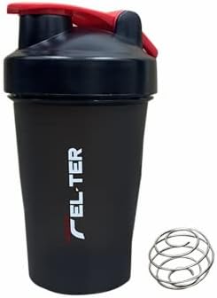 Protein Shaker Bottle – Shaker Bottle for Protein Mixes and Supplement Shakes, Protein Shaker Cup, Stainless Steel Shaker Ball Wire Whisk (Black, 14 - Ounce)