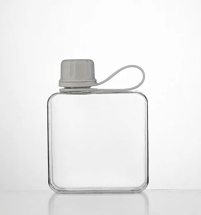 Flat Water Bottle Travel Flask Portable 10.5 oz BPA Free Tritan Square Water Bottles Leakproof Slim Water Bottle for Purse Travel Pocket Sports Fitness (Grey, 10.5)