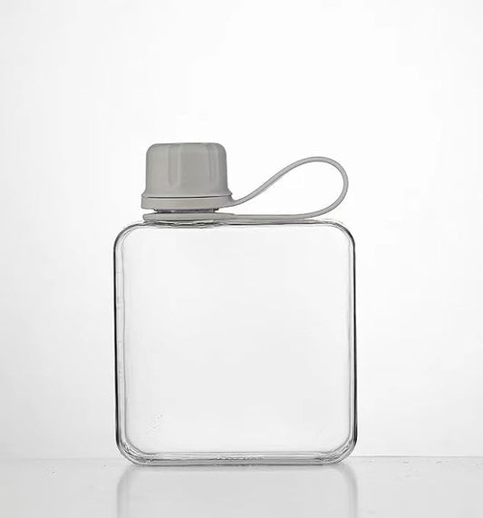 Flat Water Bottle Travel Flask Portable 10.5 oz BPA Free Tritan Square Water Bottles Leakproof Slim Water Bottle for Purse Travel Pocket Sports Fitness (Grey, 10.5)