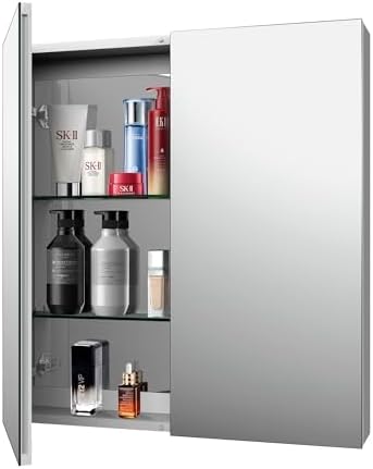 Medicine Cabinet with Mirror Door&Adjustable Shelves, Wall-Mounted Rectangular Medicine Cabinet Beveled Edge Frame, Dual Mirror Doors, 30" x 31.5"x 4.7"