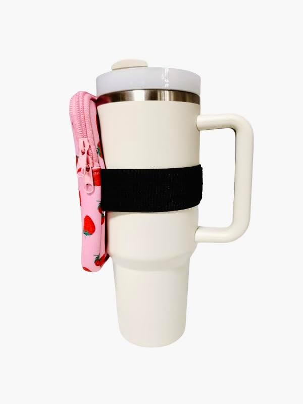 Strawberry Water Bottle Pouch Accessories for Stanley, Tumblers, Outdoor Accessories, Gym, Fanny Pack, Fits Phone, Cards, Keys, Wallet, Earphone, Sports & Adjustable Non-Slip Straps