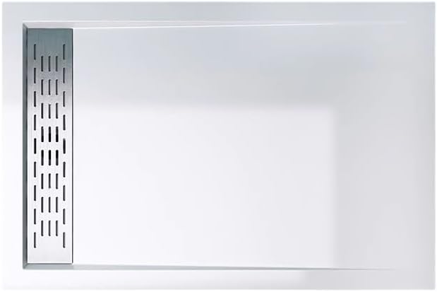 60"×32" "×4" Shower Pan with left Drain Right 24" Trench Drain, Ultra-Low Profile Design,Reinforced Polymer Base, Includes Stainless Steel Chrome Trench Cover