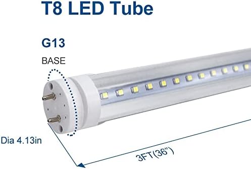 LightingWill LED T8 Light Tube 3FT, Daylight White 5000K, Dual-End Powered Ballast Bypass, 1600Lumens 15W (32W Fluorescent Equivalent), Clear Cover, AC85-265V Lighting Tube Fixtures, 1 Pack