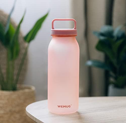 WEMUG Waterbottle 21 oz Easy Carry Handle, Modern Simple Design, BPA-Free, Leak Proof, Durable Plastic, Ultra Light, Handled (pink)