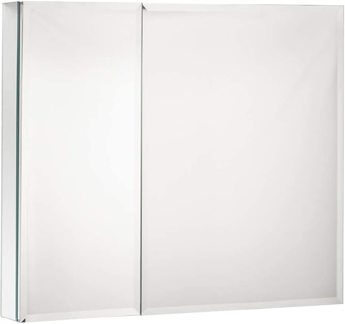 Double Doors Medicine Cabinet with Mirror, 30 inch X 26 inch Aluminum Bathroom Medicine Cabinet, Adjustable Glass Shelves, Waterproof and Rust-Resist, Recess or Surface Mount Installation,Silver