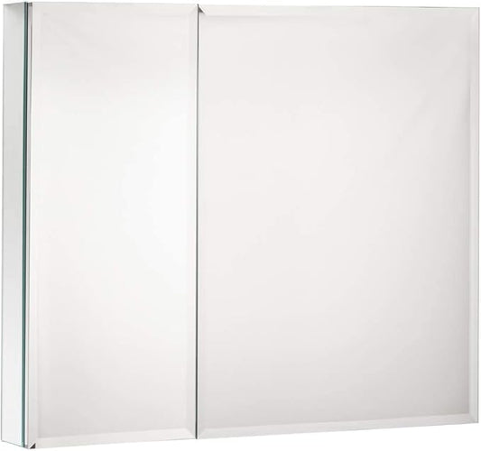 Double Doors Medicine Cabinet with Mirror, 30 inch X 26 inch Aluminum Bathroom Medicine Cabinet, Adjustable Glass Shelves, Waterproof and Rust-Resist, Recess or Surface Mount Installation,Silver