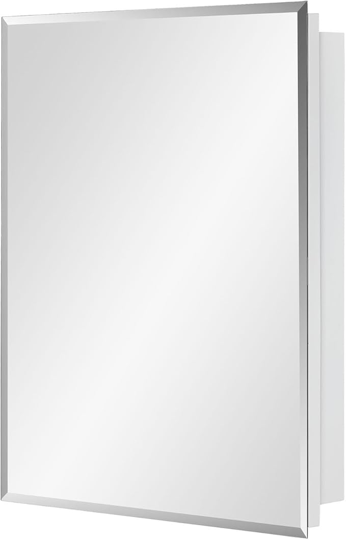 Bathroom Medicine Cabinet with Beveled Edge Mirrored Door 20 x 26 inch, Recessed or Surface Mount, with Adjustable Glass Shelves