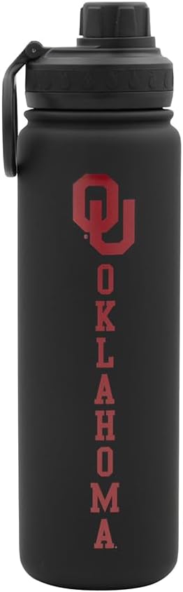 University of Oklahoma Water Bottle - Black Double Walled Stainless Steel 24 oz Keeps Drinks Cold or Hot