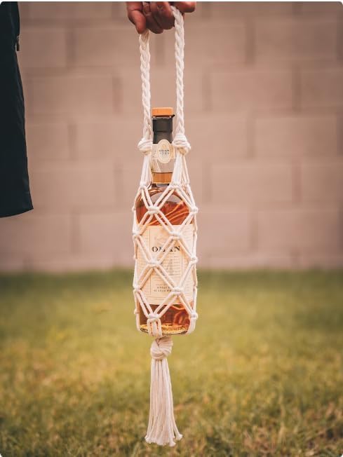 Hand-woven wine storage bag, Bohemian wine hanging bag, Bottle bag, Tote bag, 26 inch (Wine Storage Bag White)