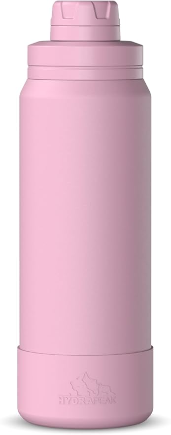 Hydrapeak 26oz Sport Insulated Water Bottle with Chug Lid, Leak & Spill Proof, Keeps Drinks Cold for 24 Hours, Hot for 12 Hours, Premium Stainless Steel Water Bottles (26oz, Cotton Pink)
