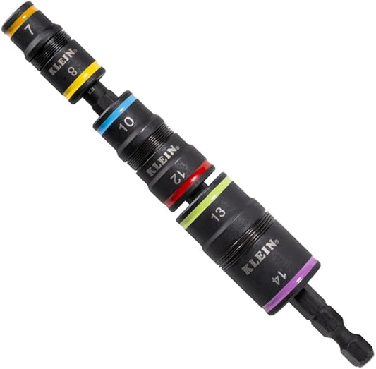 Klein Tools 32933M 6-in-1 Metric Impact Socket Set, 3 Flip Sockets with 7, 8, 10, 12, 13 and 14 mm Nut Driver Sizes, Impact Rated 5-Inch Shaft