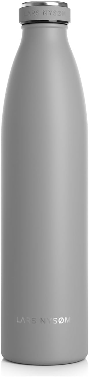 LARS NYSØM Stainless Steel Insulated Water Bottle 12oz 17oz 25oz 34oz 51oz | BPA-free Insulated Thermo Flask for Hot and Cold Beverages | Leakproof Drinking Bottle (Cool Grey, 34oz)