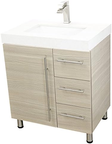 30" Freestanding Bathroom Vanity, Tan. White Integrated Countertop