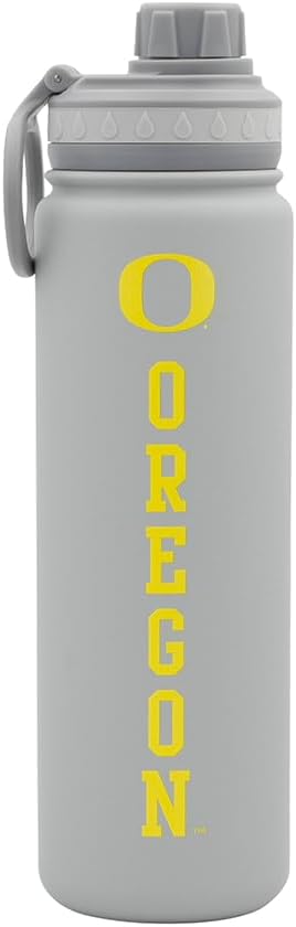Oregon Logo Water Bottle - Gray Double Walled Stainless Steel 24 oz Keeps Drinks Cold or Hot