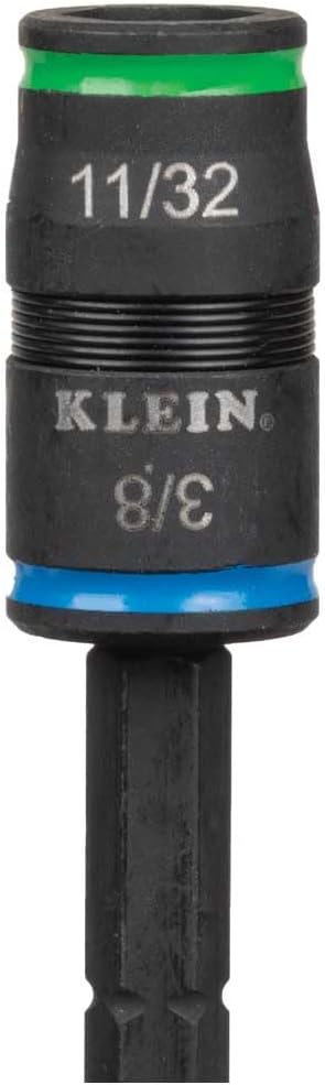 Klein Tools 32907 Impact Driver, 7-in-1 SAE Impact Socket Set, Flip Socket Set with 1/4, 5/16, 11/32, 3/8, 7/16 and 1/2-Inch Nut Driver Sizes and 1/4-Inch Bit Holder, 5-Inch Shaft