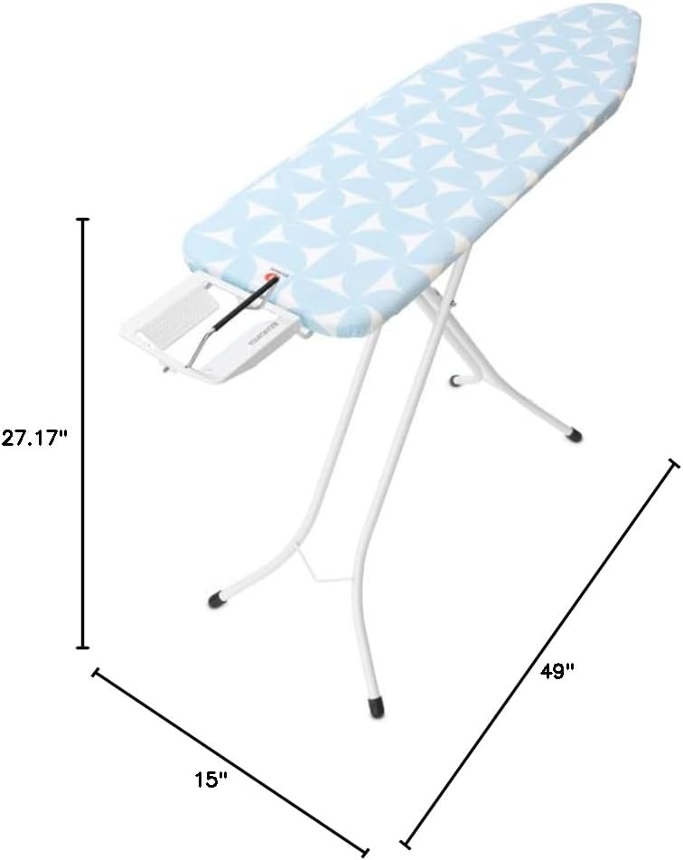 Brabantia Size B Ironing Board (49x15 in) 7 Height Options, Adjustable Steam Iron Rest Holder (Fresh Breeze) Non-Slip Feet, Anti-Collapse Child Locks