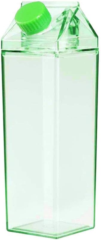 Jinberry 500ml/17Oz Cute Leakproof Green Milk Carton Water Bottle Portable Drinkware for Outdoor Climbing Tour or Camping