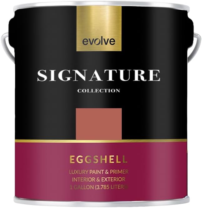 EVOLVE Signature Paint & Primer: Luxury Paint & Primer for Indoor & Outdoor Surfaces, Minimal Odor, Eggshell Sheen (Brick Red, 1 Gallon)