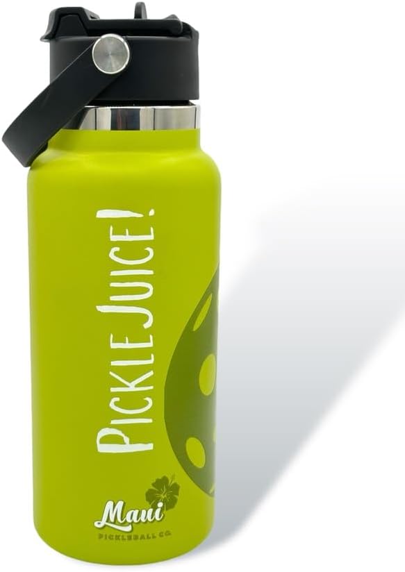 Maui Pickleball Co.™ Pickleball Water Bottle 32oz Pickleball Gifts Insulated Stainless Steel Water Bottle Funny Water Bottle PickleBall Accessories Sip/Straw Lid Pickleball Bottle Viral TikTok Bottle
