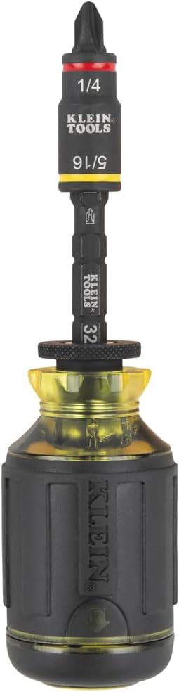 Klein Tools 32308F Impact Driver Set, 10-in-1 Stubby Driver Set, Hex Flip Socket, 7 Bits, 1/4-Inch Deep Bit Holding Feature, 10-Piece