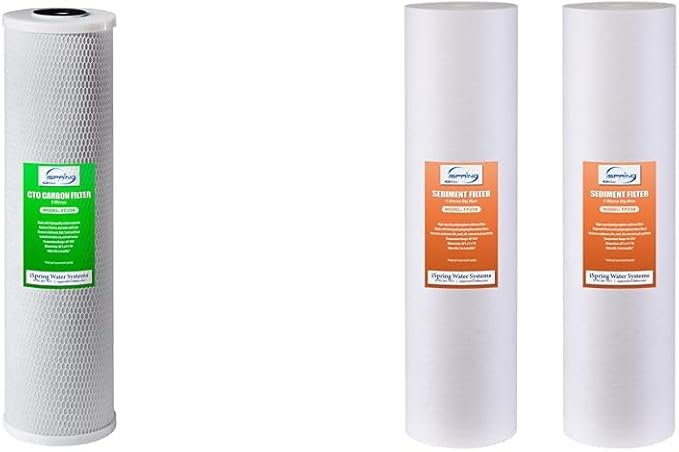 iSpring FC25B Whole House Water Filter Replacement Cartridge, CTO Carbon Block, 20” x 4.5” & 5-Micron 20” x 4.5” Whole House Water Filter Cartridges