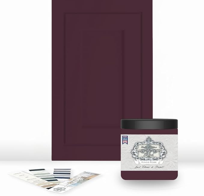 ALL-IN-ONE Paint, Durable cabinet and furniture paint. Built in primer and top coat, no sanding needed. Includes our 30 featured color card - Kings Robe (rich purple), 8oz Sample