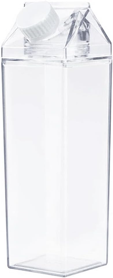 Jinberry 1000ml/34oz Cute Leakproof Clear Milk Carton Water Bottle Portable Drinkware for Outdoor Climbing Tour or Camping