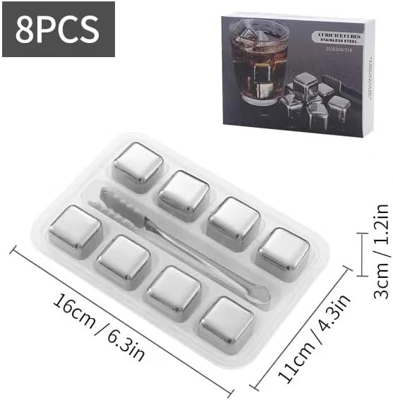 ShanSon Wine Chillers Metal Ice Cube 8 PCS Stainless Steel Whiskey Stones Reusable Whiskey Rocks Beverage Chilling Stones for Scotch and Bourbon Drinking Gifts Set for Men Dad Husband,Silver