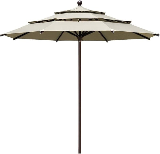 EliteShade USA 10-Year-Non-Fading 11Ft 3 Tiers Patio Market Umbrella Outdoor Cylinder Auto Push-up Table Umbrella with Ventilation, Antique Beige