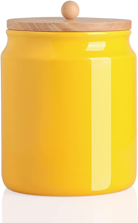Sweejar Ceramic Kitchen Canisters, 58 FLOZ Porcelain Food Storage Jar with Airtight Seal Wooden Lid, Home Container Serving for Coffee Beans, Tea-leave, Sugar, Salt and More, Tool Bucket (Yellow)