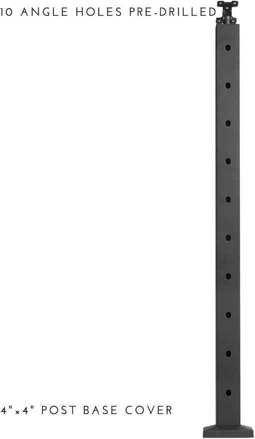 Cable Railing Post for Steps - Stainless Steel Square Fence Post for Deck Stair Cable Railing System,30°Angle Adjustable Top 36"x 2"x 2" Matte Black 10 Holes Pre-Drilled
