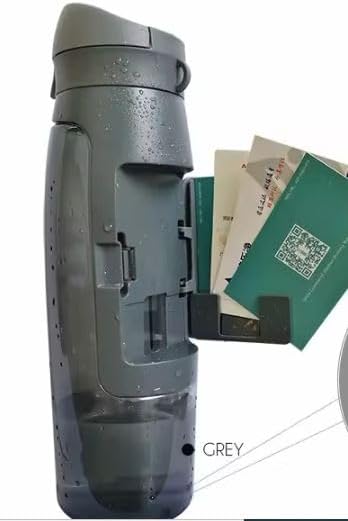 Water Bottle with Storage Compartment and Key Holder, Grey, MP- W02