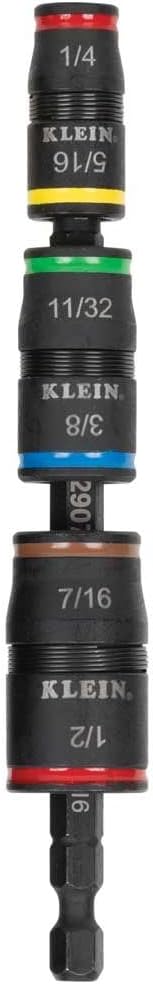 Klein Tools 32907 Impact Driver, 7-in-1 SAE Impact Socket Set, Flip Socket Set with 1/4, 5/16, 11/32, 3/8, 7/16 and 1/2-Inch Nut Driver Sizes and 1/4-Inch Bit Holder, 5-Inch Shaft