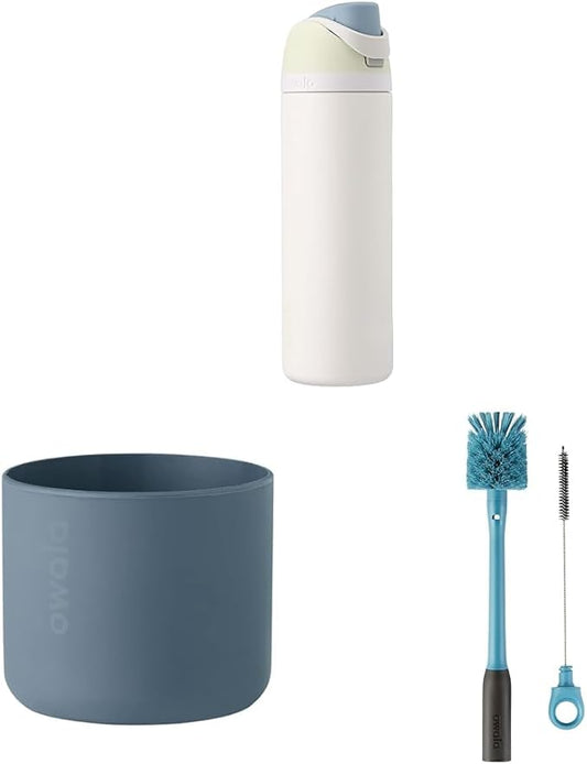 Owala FreeSip Insulated Stainless Steel Water Bottle & Silicone Water Bottle Boot, Anti-Slip Protective Sleeve & 2-in-1 Water Bottle Brush Cleaner and Water Bottle Straw Cleaner Brush
