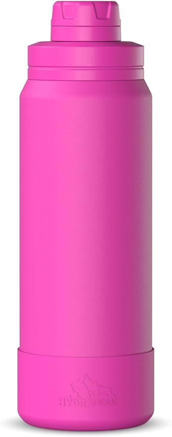 Hydrapeak 26oz Sport Insulated Water Bottle with Chug Lid, Leak & Spill Proof, Keeps Drinks Cold for 24 Hours, Hot for 12 Hours, Premium Stainless Steel Water Bottles (26oz, Fuchsia)