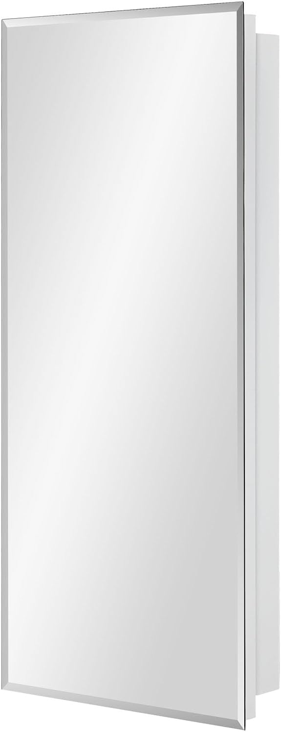 Bathroom Medicine Cabinet with Beveled Edge Mirrored Door 16 x 36 inch, Recessed or Surface Mount, with Adjustable Glass Shelves